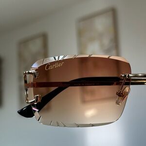 Cartier Gold and Brown Rimless Sunglasses